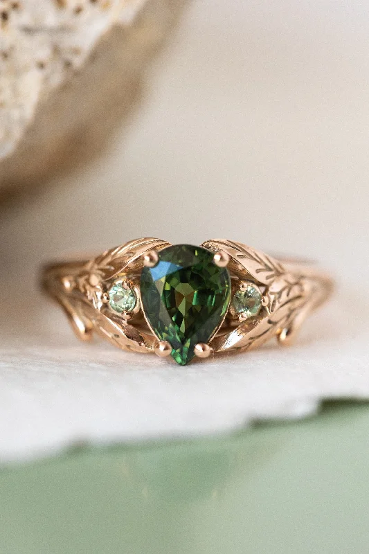 Men's Turquoise Engagement Rings in 925 Silver with a Southwestern - Inspired BandGenuine sapphires engagement ring, nature inspired ring with accent sapphires / Wisteria