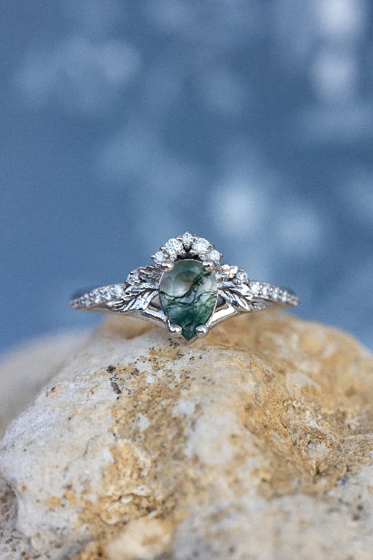 Men's Alexandrite Engagement Rings in Platinum with a Hidden Halo of DiamondsRutile moss agate engagement ring, diamond crown proposal ring with moss agate / Amelia