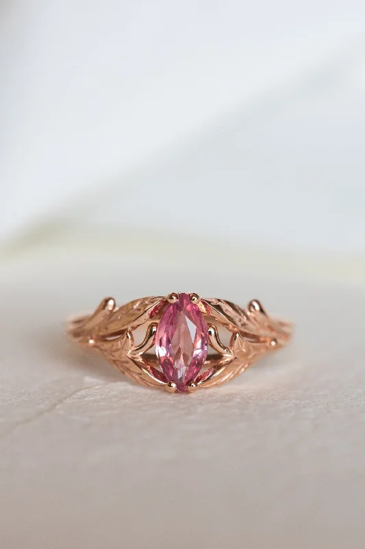 Men's Garnet Engagement Rings in 18K Gold Vermeil with Intricate Engraved DetailsNatural pink sapphire engagement ring, leaf proposal ring with marquise cut gemstone / Wisteria Men's Garnet Engagement Rings in 18K Gold Vermeil with Intricate Engraved DetailsNatural pink sapphire engagement ring, leaf proposal ring with marquise cut gemstone / Wisteria