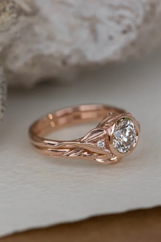 Men's Agate Engagement Rings in Sterling Silver with a Mosaic - Style Inlay1 carat lab grown diamond engagement ring set, rose gold bridal ring set with diamonds / Roma