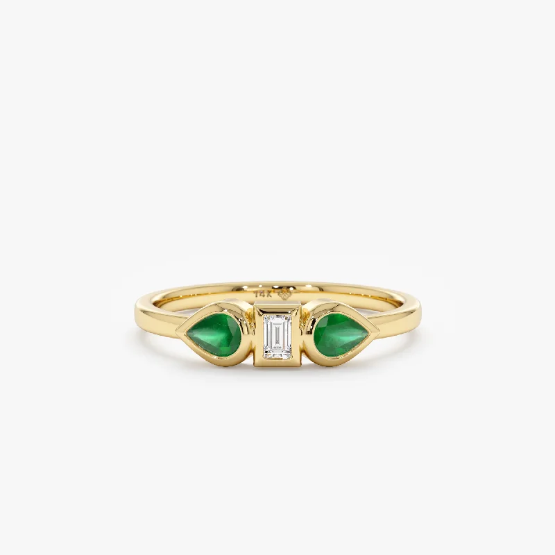 Men's Tourmaline Engagement Rings in 18K Two - Tone Gold with a Floral - Inspired SettingPear Cut Emerald and Diamond Ring, Saige