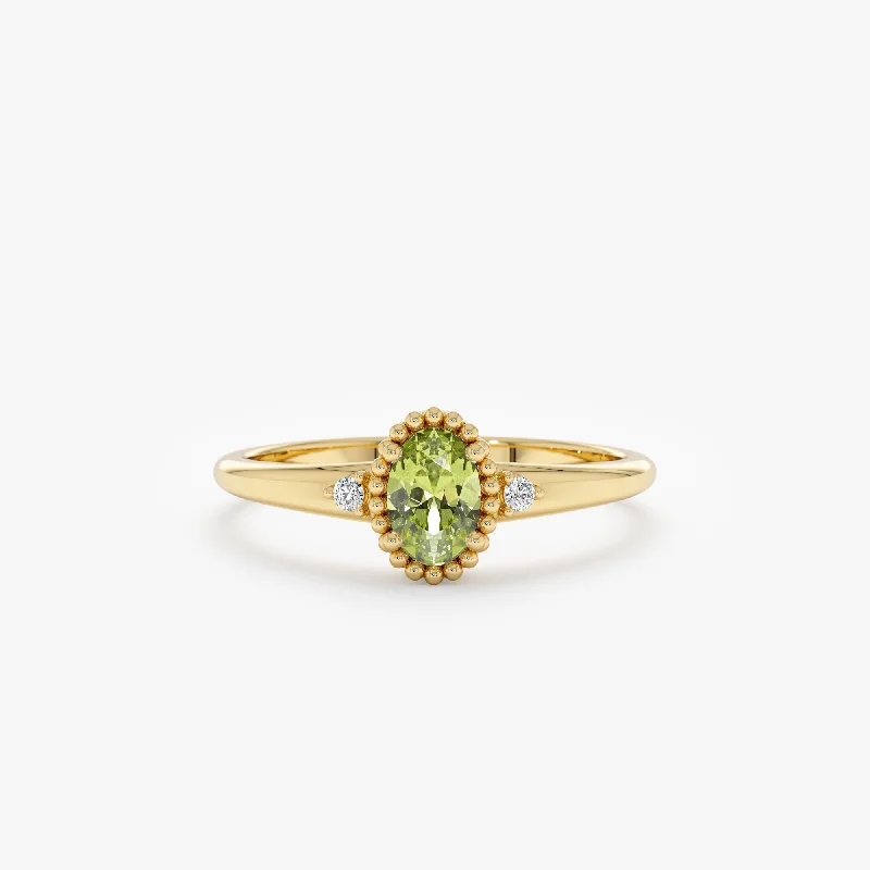 Men's Agate Engagement Rings in Sterling Silver with a Mosaic - Style InlayOval Peridot Diamond Engagement Ring, Meadow
