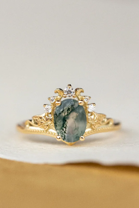 Men's Alexandrite Engagement Rings in Platinum with a Hidden Halo of DiamondsDendritic moss agate engagement ring, gold ivy leaves proposal ring with accents diamonds / Ariadne