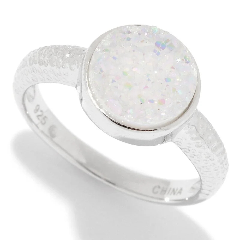 Moonstone Gemstone Rings in Silver - Plated Copper with a Celtic - Inspired Pattern for a Mystical VibeSterling Silver Round Drusy Textured Ring Moonstone Gemstone Rings in Silver - Plated Copper with a Celtic - Inspired Pattern for a Mystical VibeSterling Silver Round Drusy Textured Ring