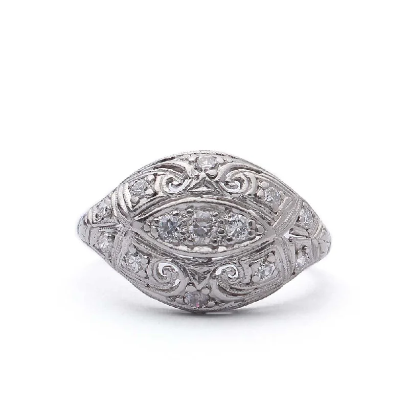 Men's Emerald Engagement Rings with 14K Yellow Gold and Vintage - Style FiligreeArt Déco Diamond Dome Ring #VR150917-02