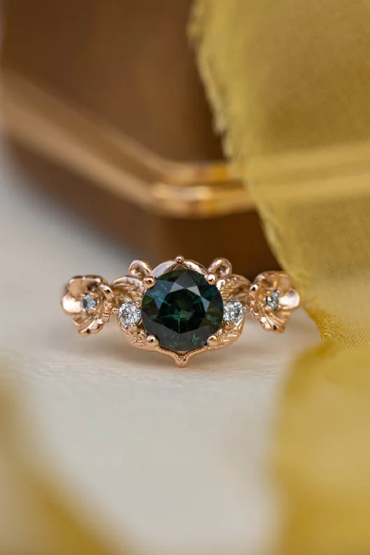 Men's Lapis Lazuli Engagement Rings in Sterling Silver with a Star - Shaped Stone Setting1 carat teal sapphire engagement ring, floral ring with diamonds / Adelina