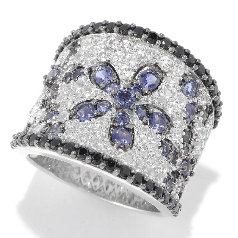 Peridot Gemstone Rings in 14K Gold - Filled Metal with a Pave - Set Band for a Sparkling LookSterling Silver White Topaz, Black Spinel and Iolite Ring Peridot Gemstone Rings in 14K Gold - Filled Metal with a Pave - Set Band for a Sparkling LookSterling Silver White Topaz, Black Spinel and Iolite Ring