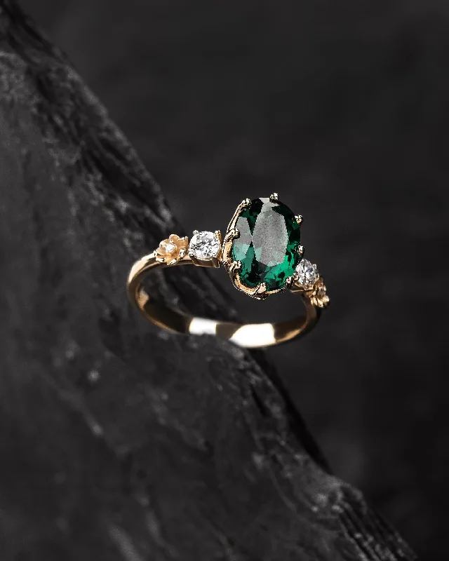 Men's Moonstone Engagement Rings in Silver - Plated Copper with a Celtic Knot PatternGorgeous lab emerald engagement ring on a floral diamond band / Fiorella