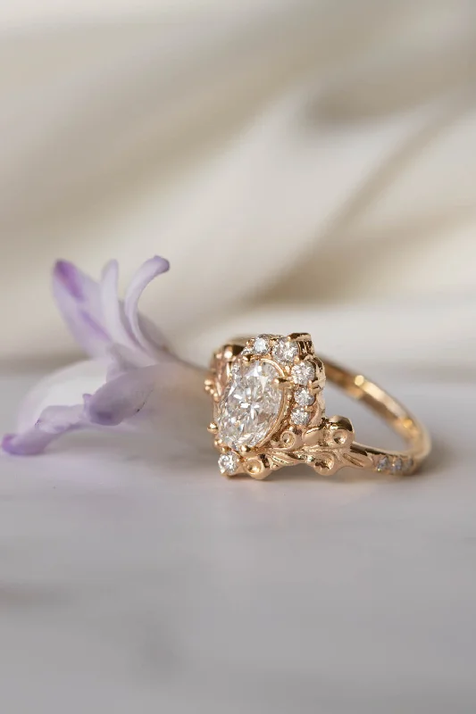 Men's Peridot Engagement Rings in 14K Gold - Filled Metal with a Micro - Pave SettingLab grown diamond engagement ring, nature inspired gold ring with diamond halo / Sophie Men's Peridot Engagement Rings in 14K Gold - Filled Metal with a Micro - Pave SettingLab grown diamond engagement ring, nature inspired gold ring with diamond halo / Sophie