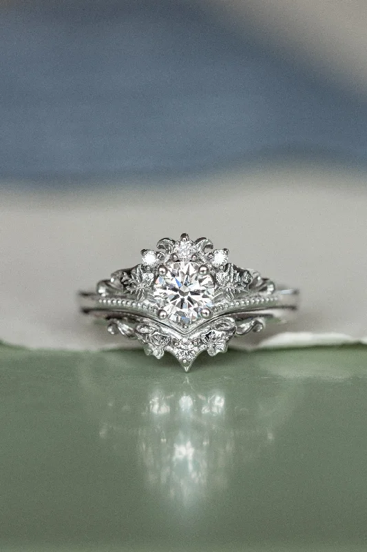 Men's Ruby Engagement Rings in Rose Gold with a Solitaire Design for a Romantic GestureREADY TO SHIP: Ariadne bridal ring set in 14K white gold, ivy leaves & diamonds, AVAILABLE RING SIZES: 8.5 - 11.5 US