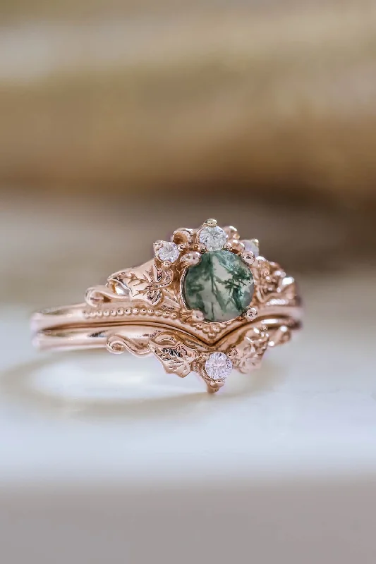 Men's Lapis Lazuli Engagement Rings in Sterling Silver with a Star - Shaped Stone SettingREADY TO SHIP: Ariadne bridal ring set in 18K rose gold, natural moss agate 5 mm, accents moissanites, AVAILABLE RING SIZES: 8.5 - 11.5 US