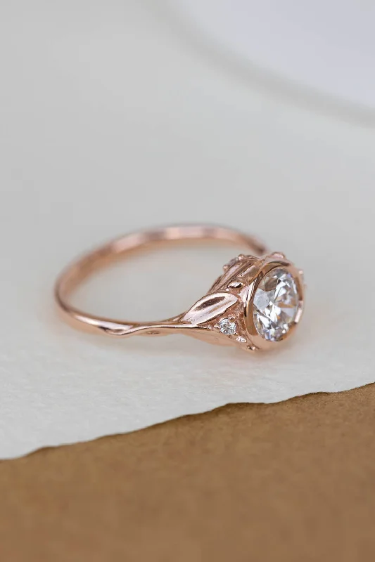 Men's Opal Engagement Rings in 10K Gold with a Milgrain - Trimmed BandREADY TO SHIP: Roma ring in 14K rose gold, round lab grown diamond 6.5 mm, diamonds, RING SIZE 5.5 - 8.5 US