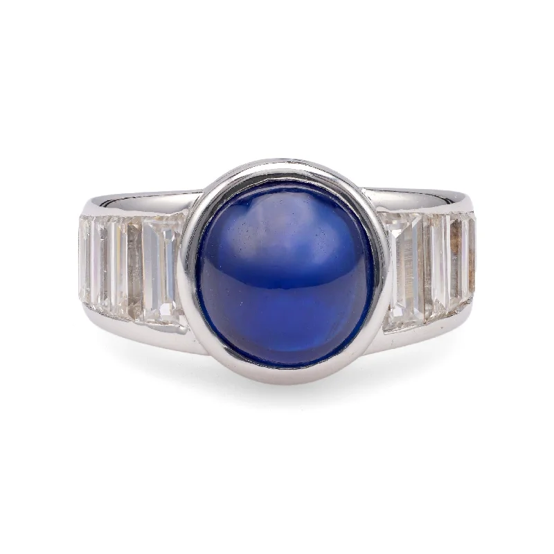 Men's Malachite Engagement Rings in 14K Gold with a Carved Stone CenterpieceVintage French GIA 5.00 Carat Ceylon Sapphire Diamond 18k White Gold Ring