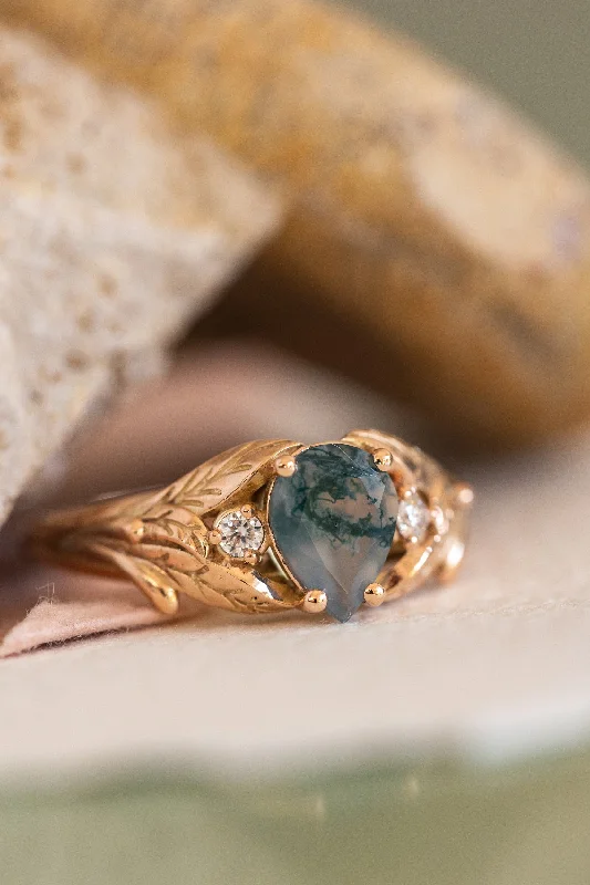 Men's Agate Engagement Rings in Sterling Silver with a Mosaic - Style InlayUnique moss agate engagement ring, rose gold engagement ring with accent diamonds / Wisteria