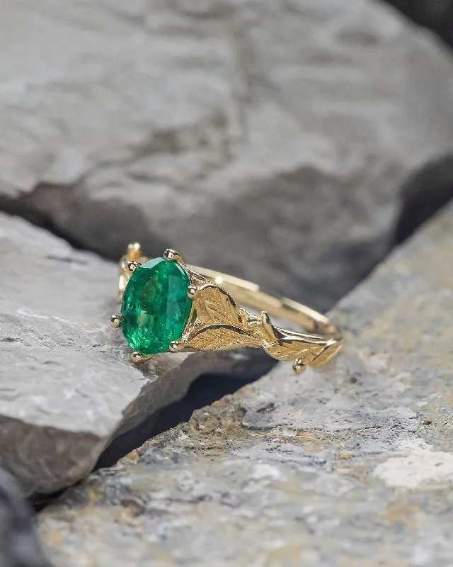 Men's Citrine Engagement Rings in Stainless Steel with a Stackable Band DesignREADY TO SHIP: Freesia in 14K yellow gold, oval cut natural emerald, AVAILABLE RING SIZE: 5.5 - 8.5 US