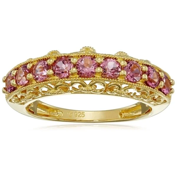 Tourmaline Gemstone Rings in 18K Two - Tone Gold with a Floral - Shaped Setting for a Feminine TouchYellow Gold-Plated Silver Pink Tourmaline Band Ring Tourmaline Gemstone Rings in 18K Two - Tone Gold with a Floral - Shaped Setting for a Feminine TouchYellow Gold-Plated Silver Pink Tourmaline Band Ring
