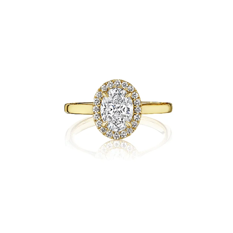 Men's Emerald Engagement Rings with 14K Yellow Gold and Vintage - Style FiligreeFink's Exclusive Oval with Diamond Halo Engagement Ring