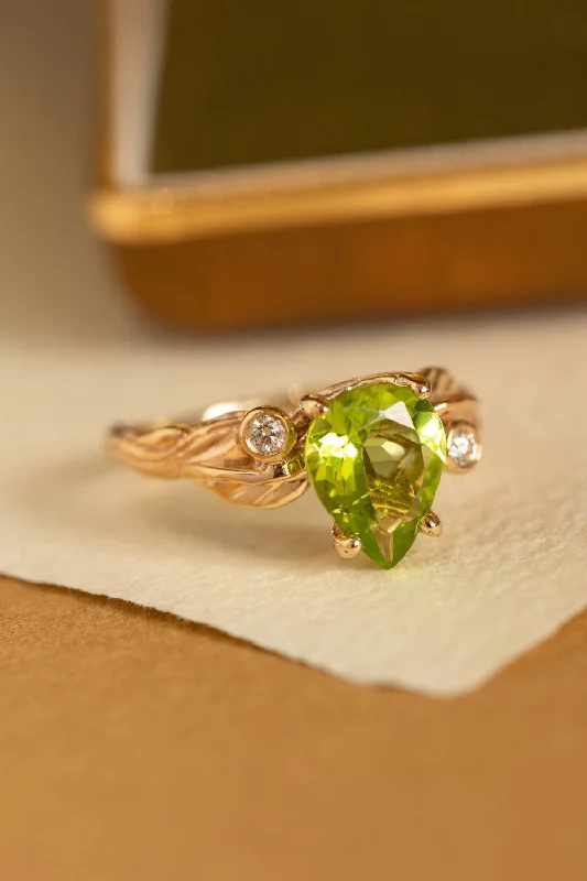 Men's Agate Engagement Rings in Sterling Silver with a Mosaic - Style InlayPeridot engagement ring with accent gemstones, big pear gemstone ring / Arius Men's Agate Engagement Rings in Sterling Silver with a Mosaic - Style InlayPeridot engagement ring with accent gemstones, big pear gemstone ring / Arius