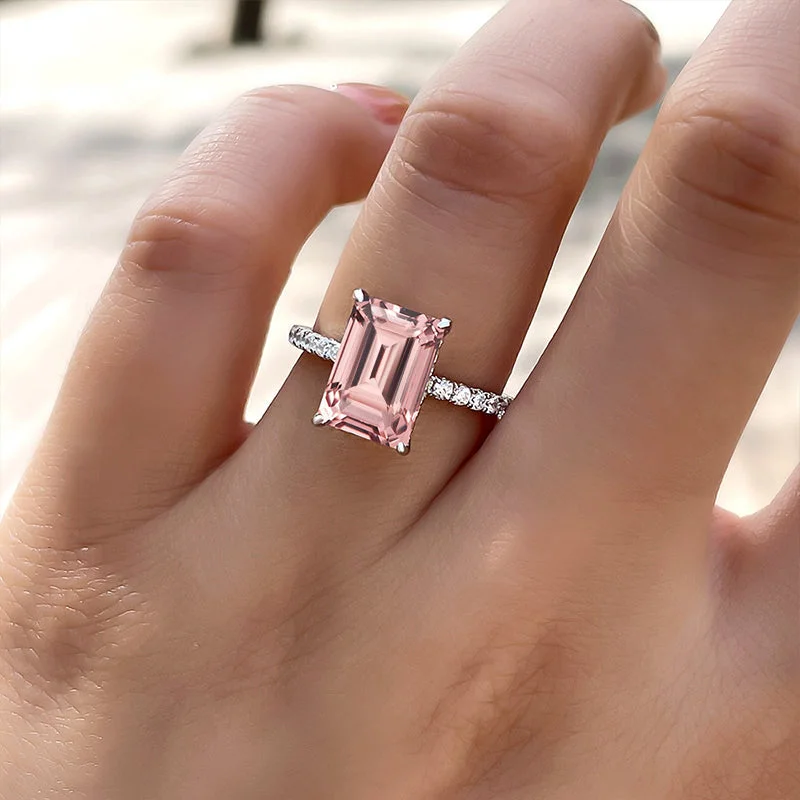 Men's Alexandrite Engagement Rings in Platinum with a Hidden Halo of DiamondsHidden Halo Emerald Cut Morganite Pink Engagement Ring In Sterling Silver