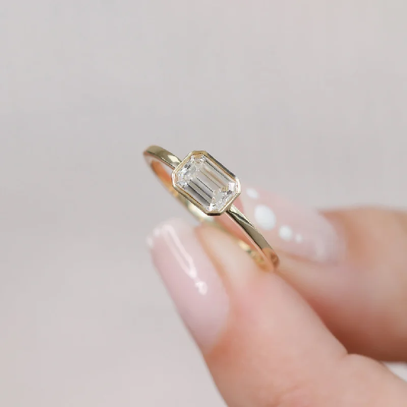 Men's Amethyst Engagement Rings in Sterling Silver with a Contemporary Geometric SettingBurning Sun East West Natural Emerald Cut  Diamond Engagement Ring