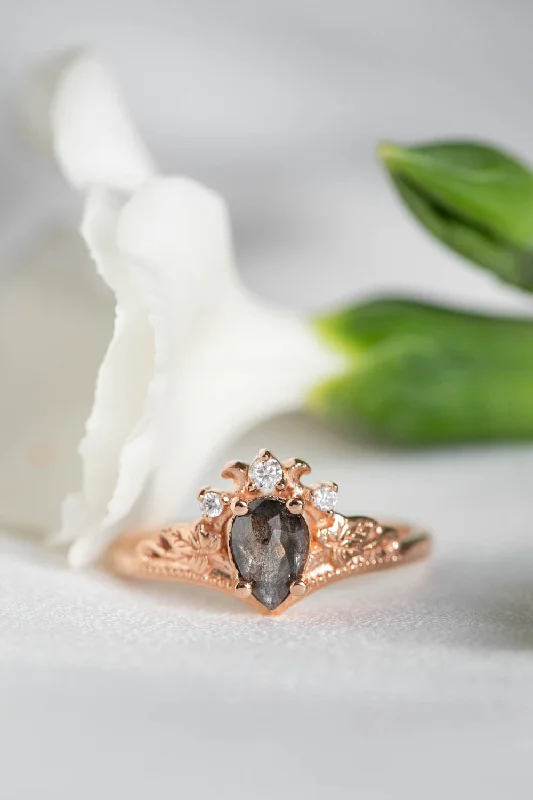 Men's Sapphire Engagement Rings in 18K White Gold with Pave Diamond AccentsNature inspired engagement ring with natural rose cut salt and pepper diamond / Ariadne Men's Sapphire Engagement Rings in 18K White Gold with Pave Diamond AccentsNature inspired engagement ring with natural rose cut salt and pepper diamond / Ariadne