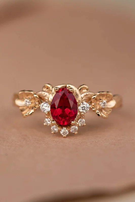 Men's Turquoise Engagement Rings in 925 Silver with a Southwestern - Inspired BandRuby and crown diamonds engagement ring, gold flower proposal ring / Adelina