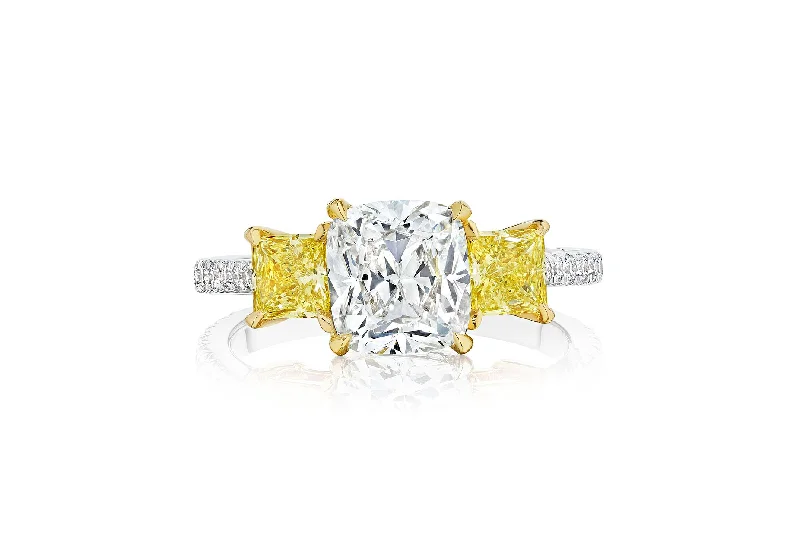 Men's Emerald Engagement Rings with 14K Yellow Gold and Vintage - Style FiligreeFink's Exclusive Cushion Diamond Engagement Ring with Fancy Yellow Diamond Accents Men's Emerald Engagement Rings with 14K Yellow Gold and Vintage - Style FiligreeFink's Exclusive Cushion Diamond Engagement Ring with Fancy Yellow Diamond Accents