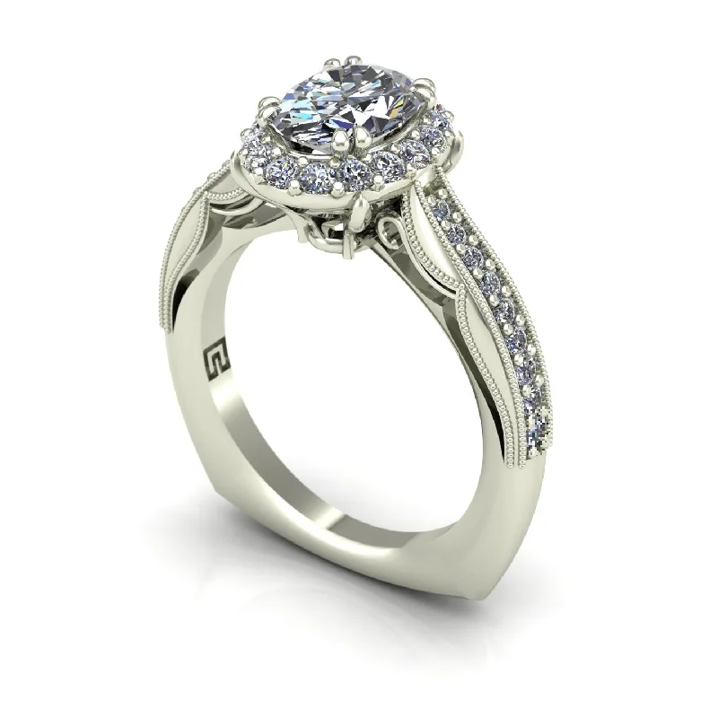 Men's Opal Engagement Rings in 10K Gold with a Milgrain - Trimmed BandOval diamond halo engagement ring in 14k white gold
