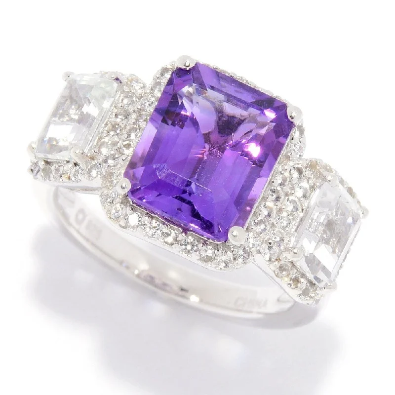 Tourmaline Gemstone Rings in 18K Two - Tone Gold with a Floral - Shaped Setting for a Feminine TouchSterling Silver 4.35ctw African Amethyst & White Topaz Ring Tourmaline Gemstone Rings in 18K Two - Tone Gold with a Floral - Shaped Setting for a Feminine TouchSterling Silver 4.35ctw African Amethyst & White Topaz Ring