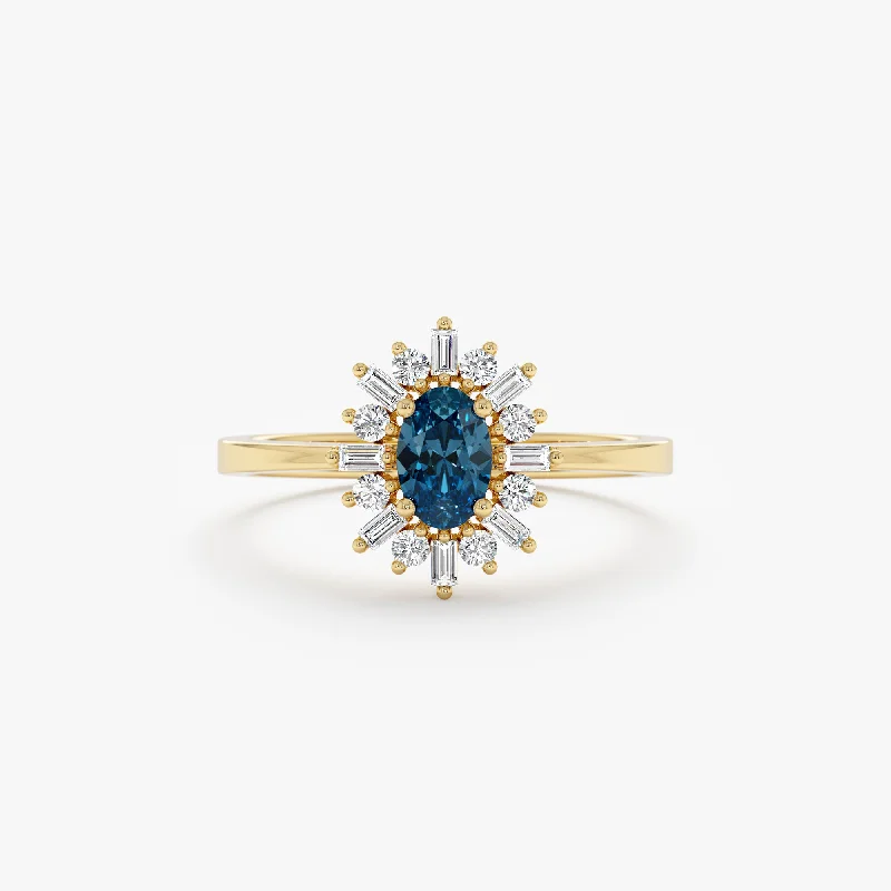 Men's Citrine Engagement Rings in Stainless Steel with a Stackable Band DesignDiamond Framed Blue Topaz Engagement Ring, Azulia