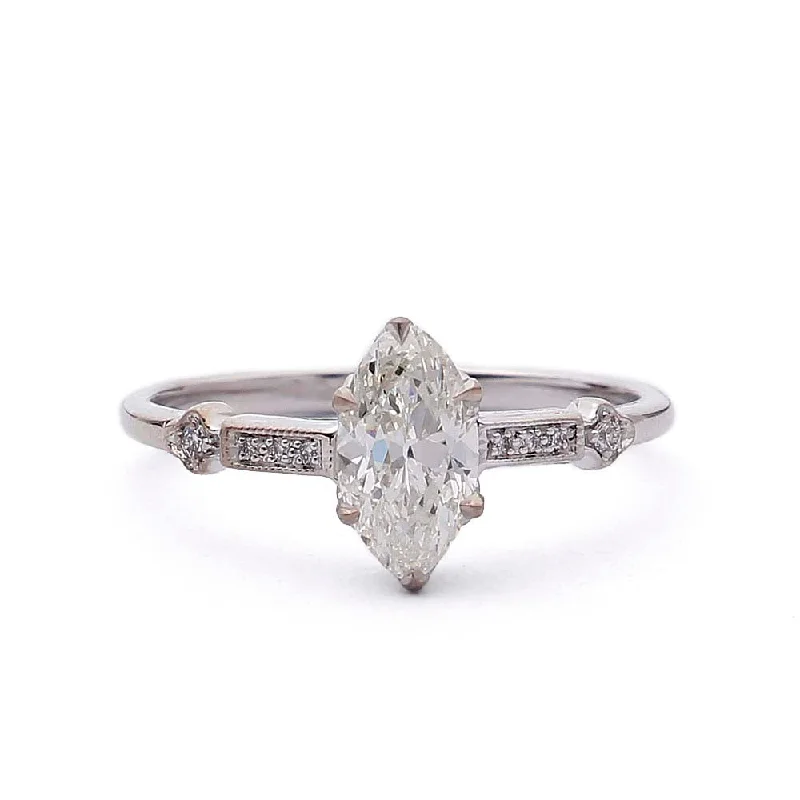 Men's Sapphire Engagement Rings in 18K White Gold with Pave Diamond AccentsEngagement Ring with Vintage Marquise Diamond #3315-2