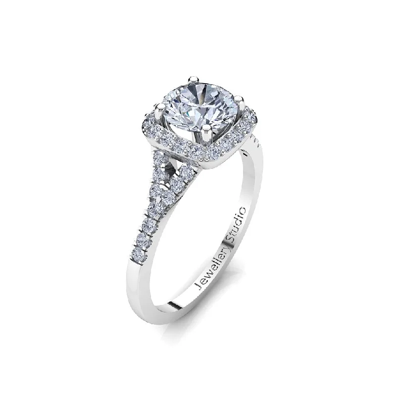 Men's Emerald Engagement Rings with 14K Yellow Gold and Vintage - Style FiligreeFrench Halo Engagement Ring with 1.00ct Round Brilliant Cut Diamond