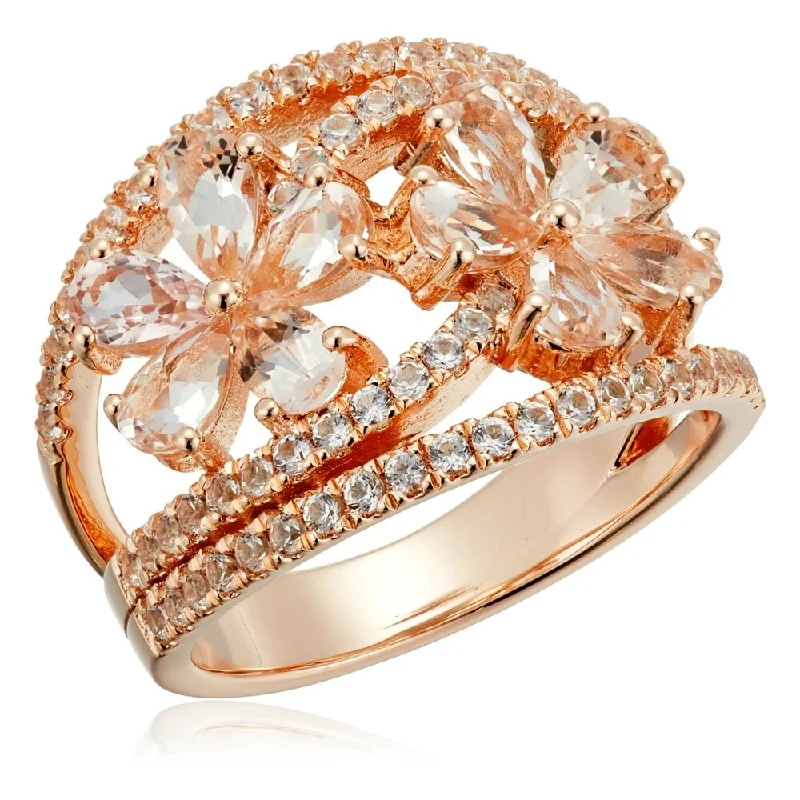 Turquoise Gemstone Rings in 925 Silver with a Southwestern - Inspired Design for a Rustic CharmRose Gold-plated Silver Morganite and Created White Sapphire Bypass Flower Ring, Size 7 Turquoise Gemstone Rings in 925 Silver with a Southwestern - Inspired Design for a Rustic CharmRose Gold-plated Silver Morganite and Created White Sapphire Bypass Flower Ring, Size 7