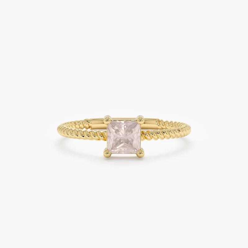 Men's Diamond Engagement Rings with Platinum Band and Halo Setting for a Luxury ProposalSquare Rose Quartz Ring, Sage