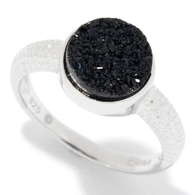 Turquoise Gemstone Rings in 925 Silver with a Southwestern - Inspired Design for a Rustic CharmSterling Silver Round Drusy Textured Ring- Size 7 Turquoise Gemstone Rings in 925 Silver with a Southwestern - Inspired Design for a Rustic CharmSterling Silver Round Drusy Textured Ring- Size 7