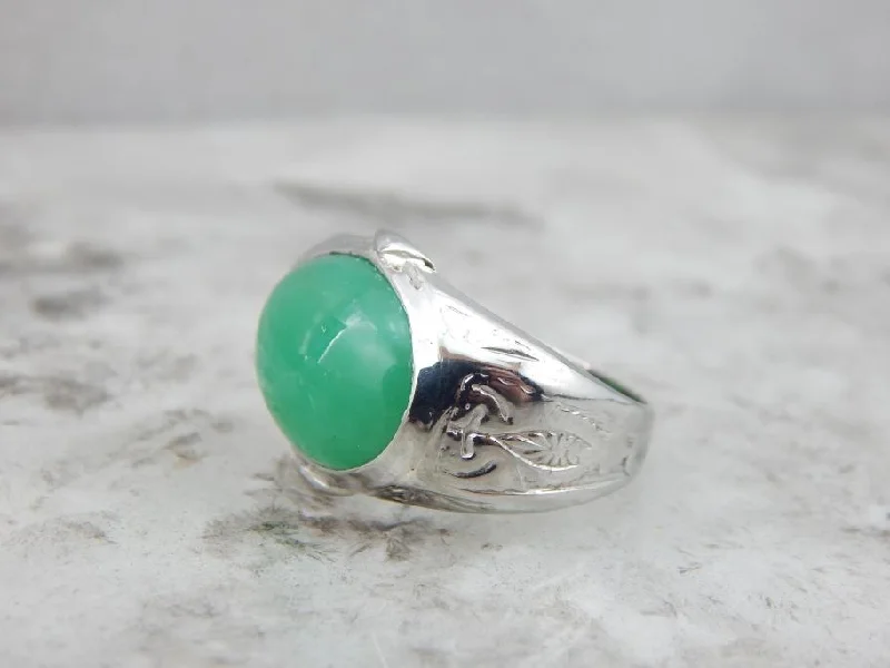 Peridot Gemstone Rings in 14K Gold - Filled Metal with a Pave - Set Band for a Sparkling LookVintage Religious White Gold and Chrysoprase Ring