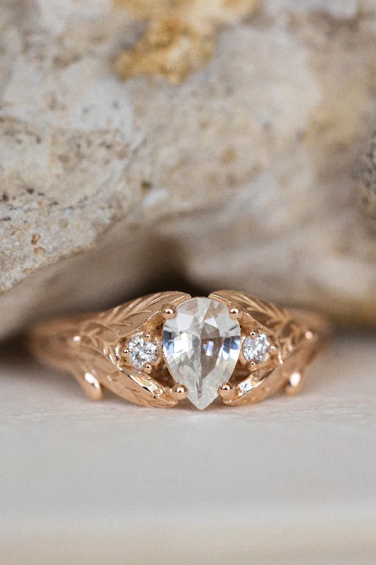Men's Citrine Engagement Rings in Stainless Steel with a Stackable Band DesignWhite sapphire engagement ring, rose gold engagement ring with accent diamonds / Wisteria