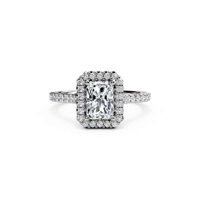 Men's Ruby Engagement Rings in Rose Gold with a Solitaire Design for a Romantic GestureThe Studio Collection Emerald Cut Diamond Halo and Diamond Shank Engagement Ring