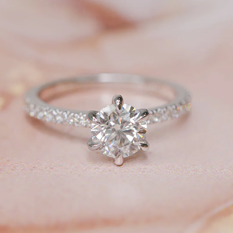 Men's Sapphire Engagement Rings in 18K White Gold with Pave Diamond AccentsSetting Sun  Natural Round  Diamond Engagement Ring