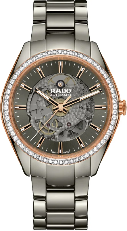 Men's Tungsten Carbide Wedding Bands with a Matte Finish and Grooved Details for a Modern and Durable OptionRado HyperChrome Automatic Diamonds Men's Tungsten Carbide Wedding Bands with a Matte Finish and Grooved Details for a Modern and Durable OptionRado HyperChrome Automatic Diamonds
