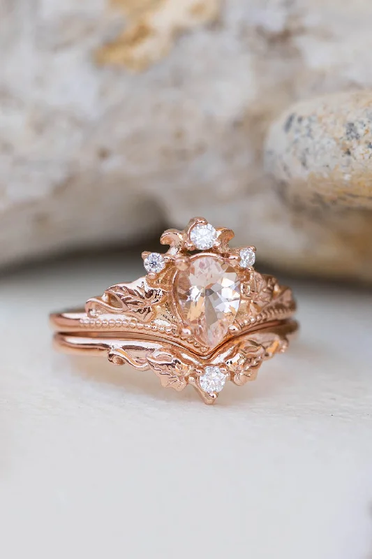 Men's Garnet Engagement Rings in 18K Gold Vermeil with Intricate Engraved DetailsNatural pear morganite bridal ring set, rose gold ivy leaves engagement rings / Ariadne Men's Garnet Engagement Rings in 18K Gold Vermeil with Intricate Engraved DetailsNatural pear morganite bridal ring set, rose gold ivy leaves engagement rings / Ariadne