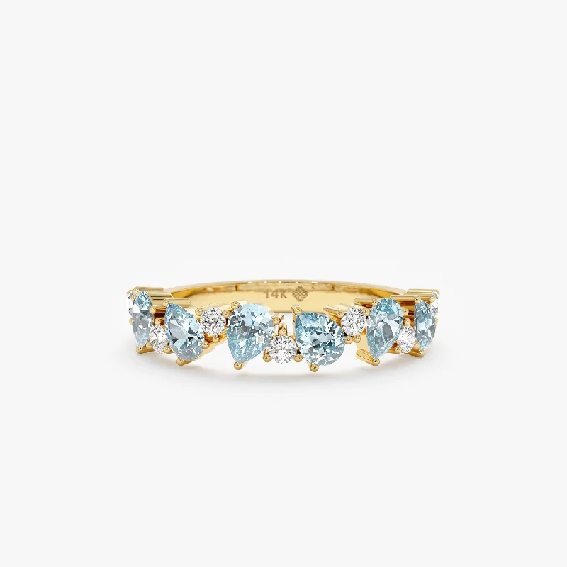 Men's Garnet Engagement Rings in 18K Gold Vermeil with Intricate Engraved DetailsDiamond and Pear-Cut Aquamarine Ring, Yuna