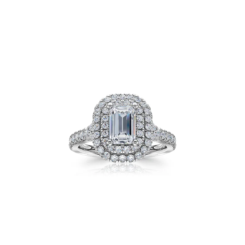Men's Tourmaline Engagement Rings in 18K Two - Tone Gold with a Floral - Inspired SettingThe Studio Collection Emerald Cut Center Diamond and Diamond Double Halo Engagement Ring