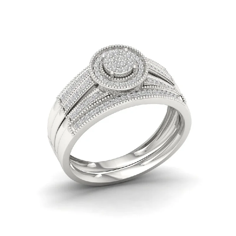Halo Engagement Rings with a Cushion - Cut Center Diamond and Rose Gold Band1/4ct TDW Diamond Cluster Halo Bridal Set in Sterling Silver Halo Engagement Rings with a Cushion - Cut Center Diamond and Rose Gold Band1/4ct TDW Diamond Cluster Halo Bridal Set in Sterling Silver