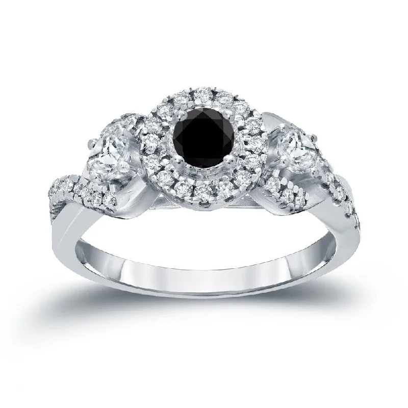 Signature - Design Engagement Rings with a Brand - Exclusive Pattern and Premium Diamonds14k Gold 3/5ct TDW Black Diamond with Halo Engagement Ring (H-I, I1-I2) Signature - Design Engagement Rings with a Brand - Exclusive Pattern and Premium Diamonds14k Gold 3/5ct TDW Black Diamond with Halo Engagement Ring (H-I, I1-I2)