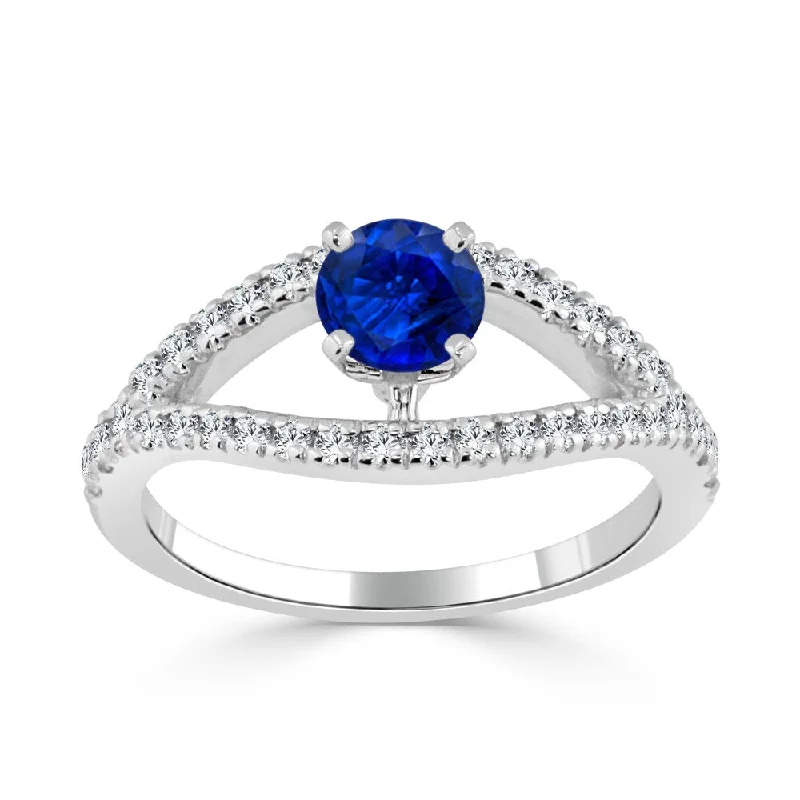 Classic Round Cut Engagement Rings with Platinum Prongs and Halo Setting for Timeless Elegance14k Gold Modern Split-Shank 2/5ct Blue Sapphire and 1/3ct TDW Diamond Engagement Ring by Auriya Classic Round Cut Engagement Rings with Platinum Prongs and Halo Setting for Timeless Elegance14k Gold Modern Split-Shank 2/5ct Blue Sapphire and 1/3ct TDW Diamond Engagement Ring by Auriya
