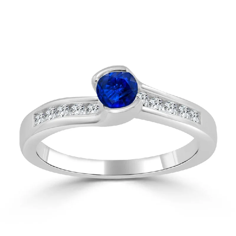 Pear - Shaped Engagement Rings in Yellow Gold with a Diamond - Encrusted Band14k Gold Tension-Set 1/3ct Blue Sapphire and 1/6ct TDW Diamond Engagement Ring by Auriya Pear - Shaped Engagement Rings in Yellow Gold with a Diamond - Encrusted Band14k Gold Tension-Set 1/3ct Blue Sapphire and 1/6ct TDW Diamond Engagement Ring by Auriya