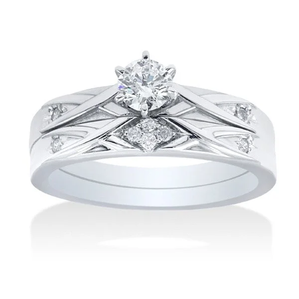 Cluster Engagement Rings with Multiple Small Diamonds Arranged in a Stunning Design14k White Gold 0.35ct TDW Simple Modern Diamond Bridal Set