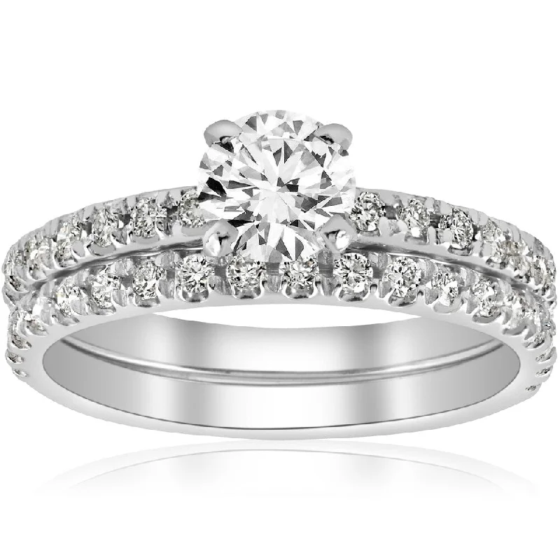 Princess Cut Engagement Rings in 18K White Gold with Micro - Pave Side Stones14k White Gold 1 1/4 ct TDW Diamond French Pave Single Row Bridal Set