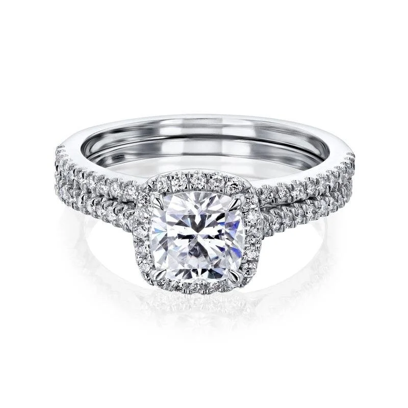 Oval Cut Engagement Rings in Palladium with a Hidden Halo for a Surprise SparkleAnnello by Kobelli 14k Gold Cushion Moissanite Floating Halo Bridal Set (GH/VS, GH/I)
